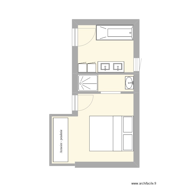 Adonai. Plan de 3 pièces et 18 m2