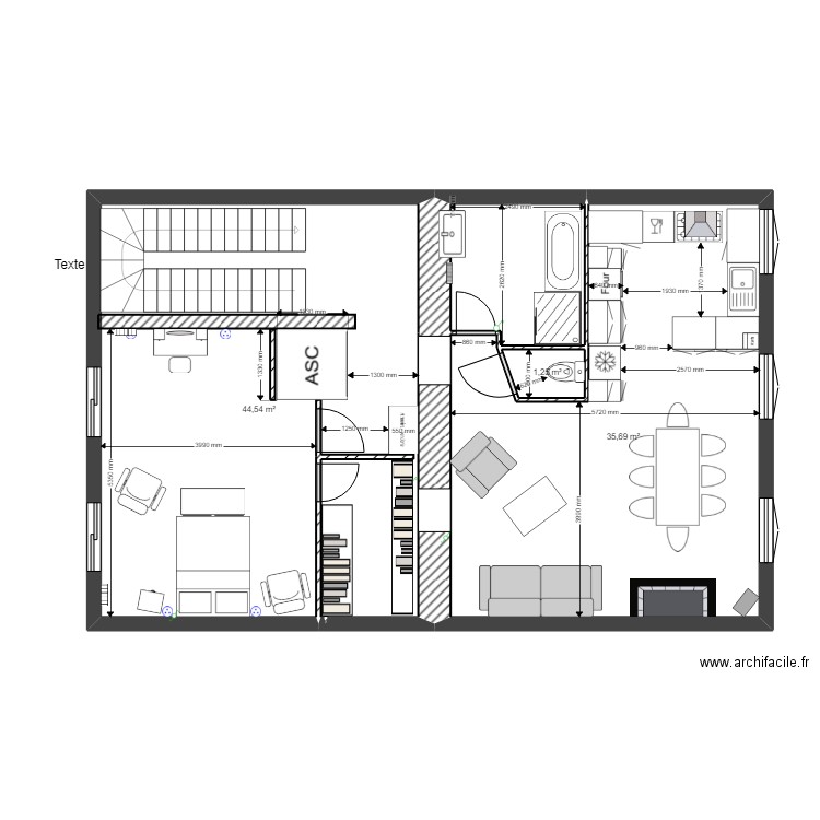 appart 2eme etage grande chambre wc modif cotes. Plan de 0 pièce et 0 m2