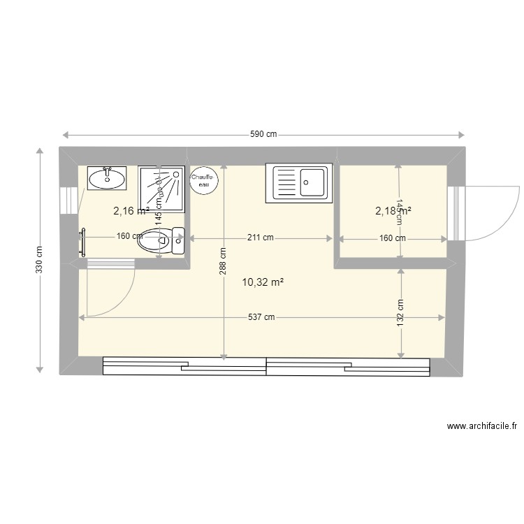 Poolhouse 6 septembre 2022. Plan de 3 pièces et 15 m2