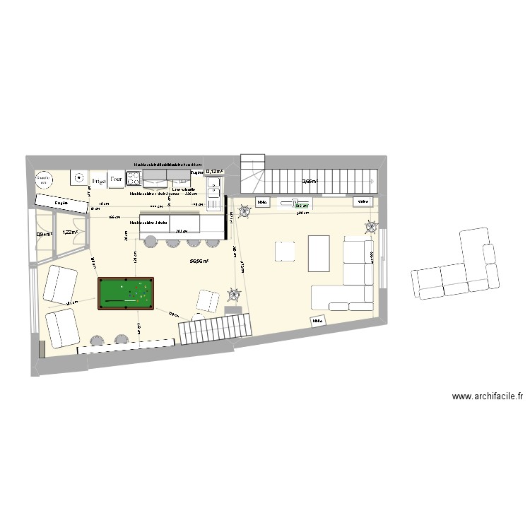 maison 2 avec test salon ongle droit. Plan de 5 pièces et 62 m2