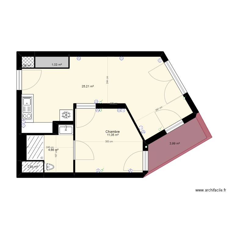 Appartement GIRANDIERES VIDE-V2. Plan de 8 pièces et 47 m2