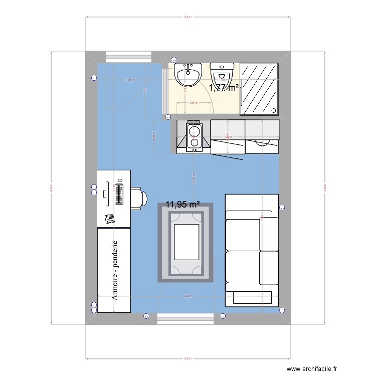 RESERVE GASSIER. Plan de 2 pièces et 14 m2