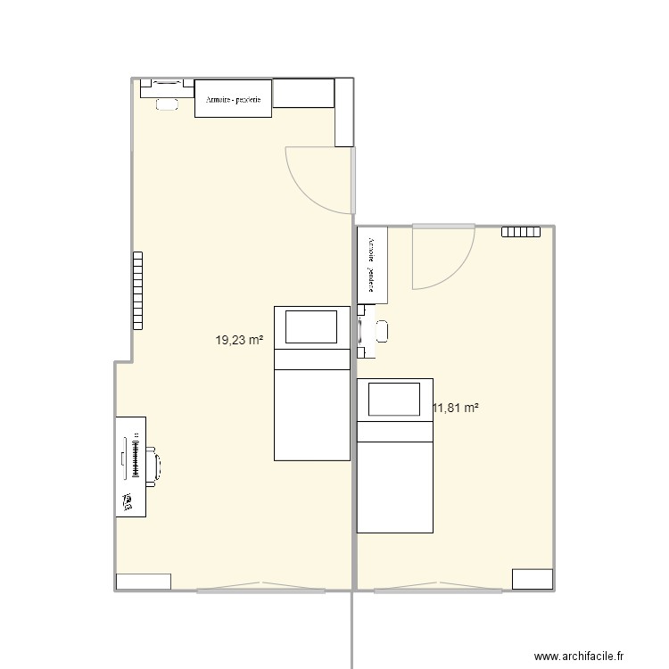 Chambres. Plan de 1 pièce et 12 m2
