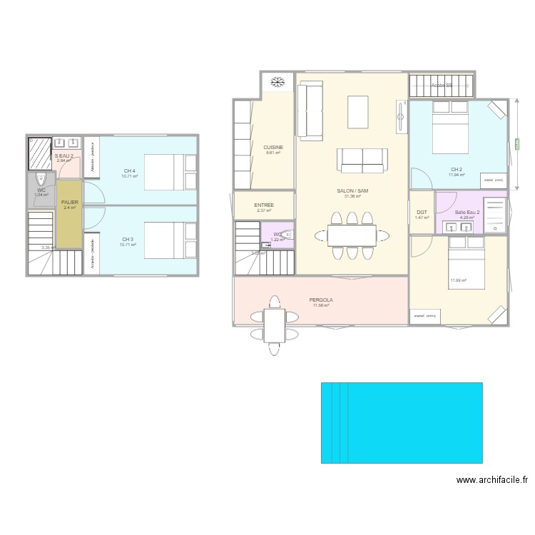 MARINIERE ETAGE V2. Plan de 0 pièce et 0 m2