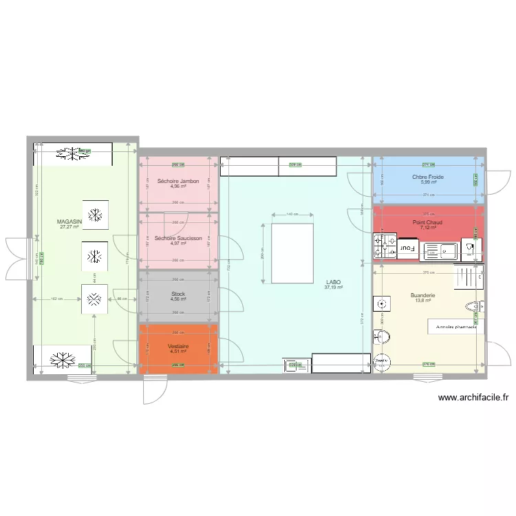 Magasin et labo V2. Plan de 
