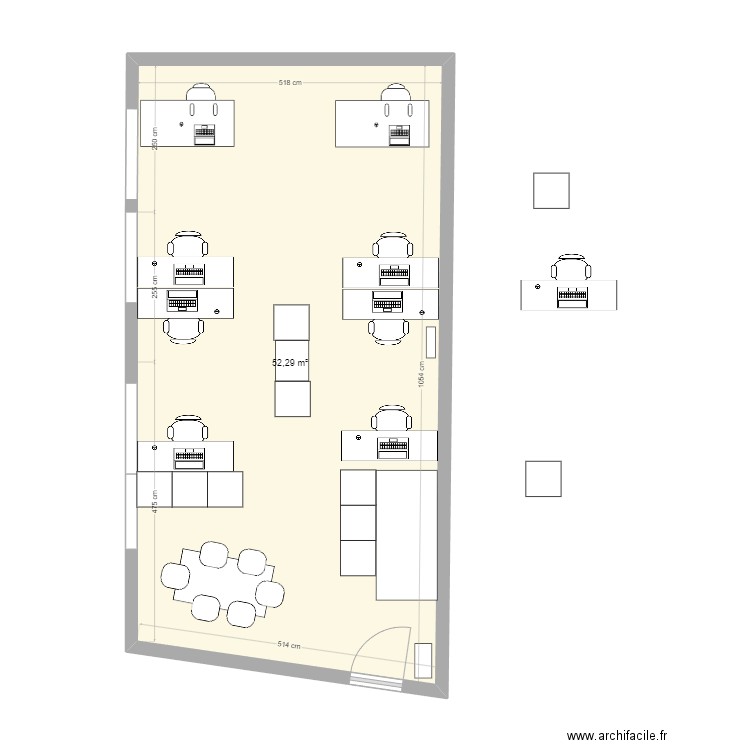 BUREAU 07 23. Plan de 1 pièce et 52 m2