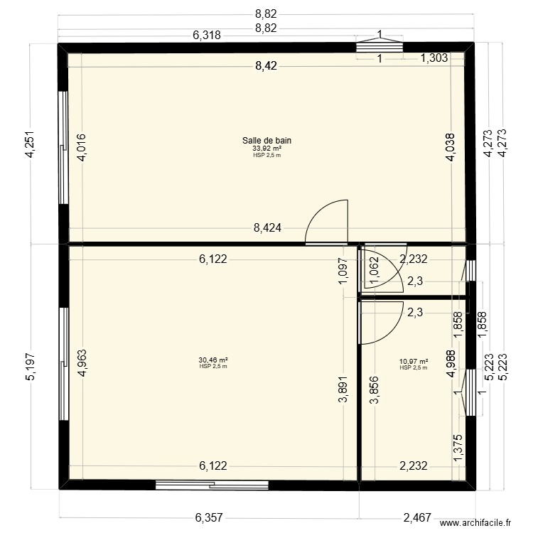 test. Plan de 3 pièces et 75 m2