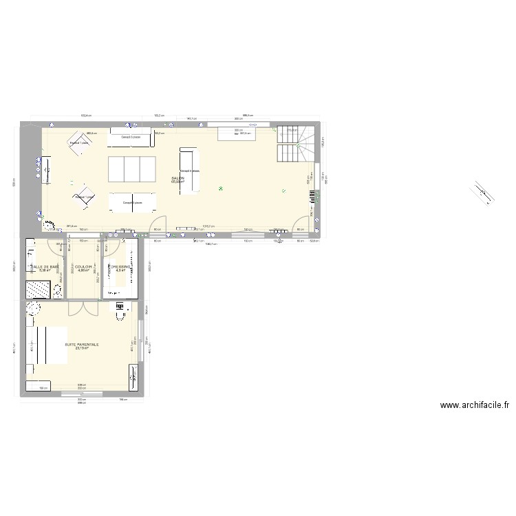 MAISON B rdc v2 AVEC EXTENSION. Plan de 5 pièces et 104 m2