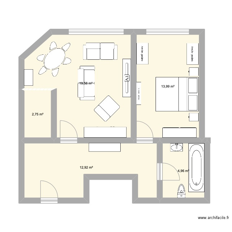 PONT BUTIN 70. Plan de 5 pièces et 54 m2