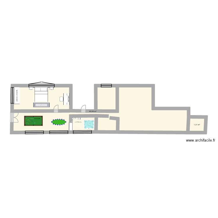 Salle2. Plan de 2 pièces et 42 m2