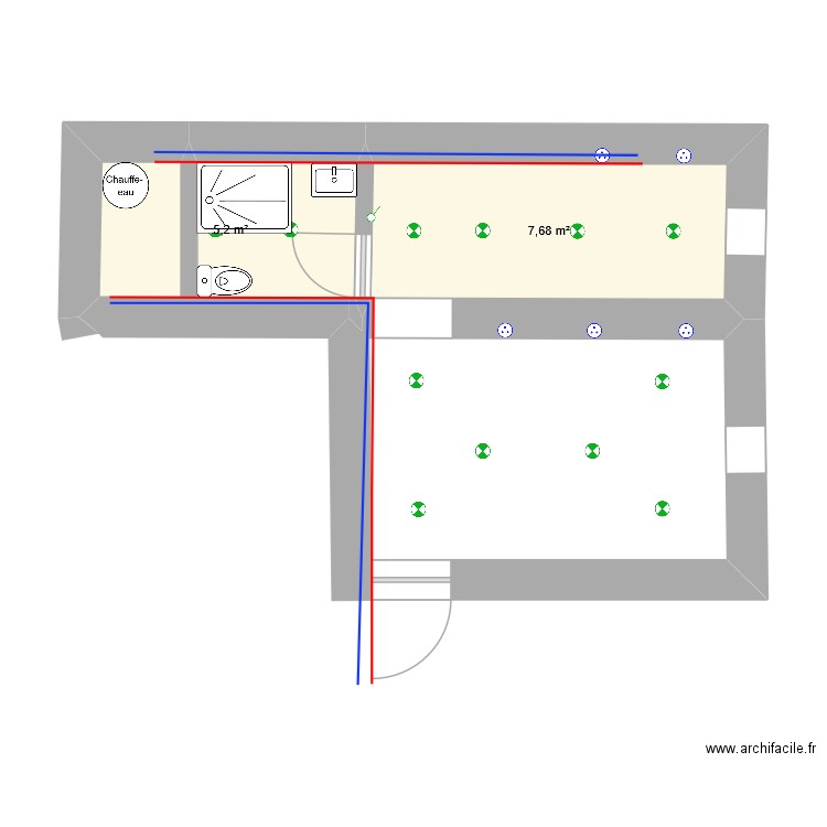sous sol. Plan de 2 pièces et 13 m2