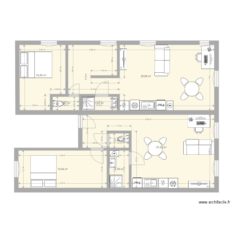 Prevote Après Visible. Plan de 8 pièces et 89 m2