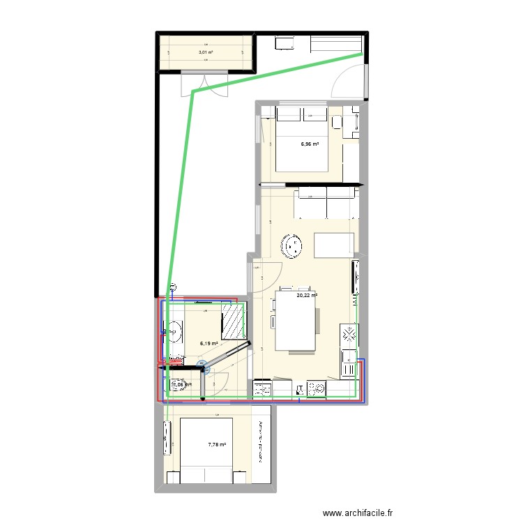 Appart Canet plomberie. Plan de 6 pièces et 45 m2