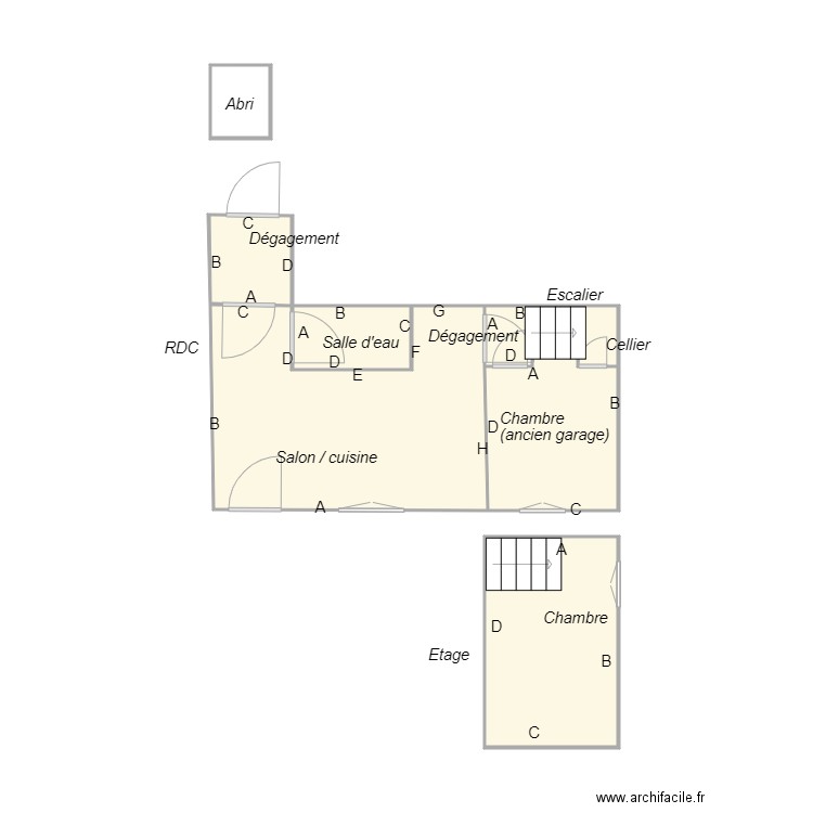 Croquis LEBLANC. Plan de 8 pièces et 28 m2