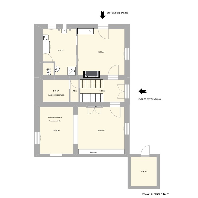 PLAN EXISTANT  JB M RDC . Plan de 10 pièces et 92 m2