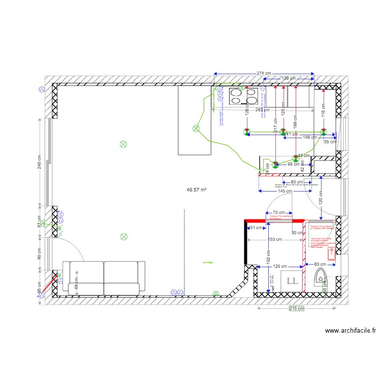 2021 04 25 Lot 4 KINDA Plan implantation spots et prises hautes plan de travail. Plan de 0 pièce et 0 m2