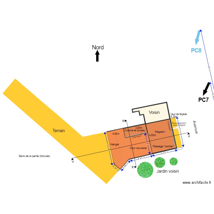 Plan de masse Projet 2. Plan de 4 pièces et 332 m2
