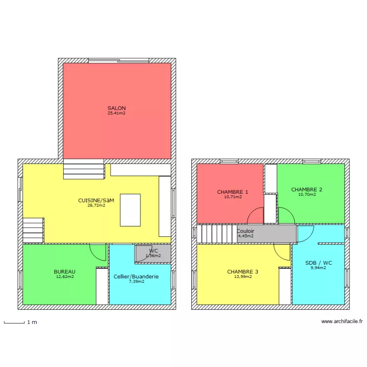 Maison bois à niveaux. Plan de Maison bois à niveaux. Plan de