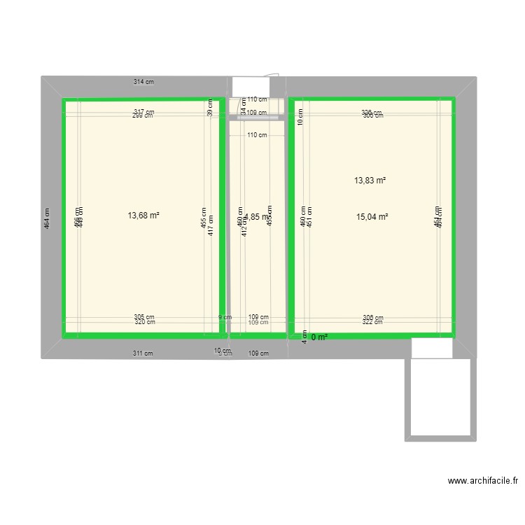 Silvia  locations doublages. Plan de 5 pièces et 47 m2