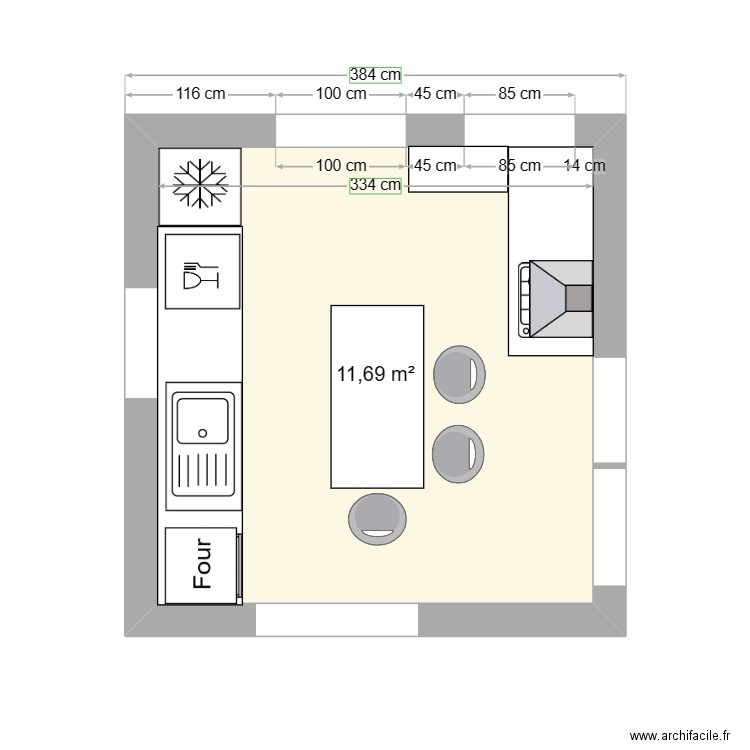 plan cuisine 2. Plan de 1 pièce et 12 m2