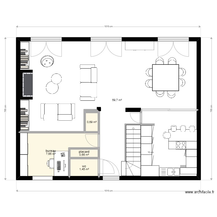 Plan Module 8 - agencement. Plan de 5 pièces et 70 m2