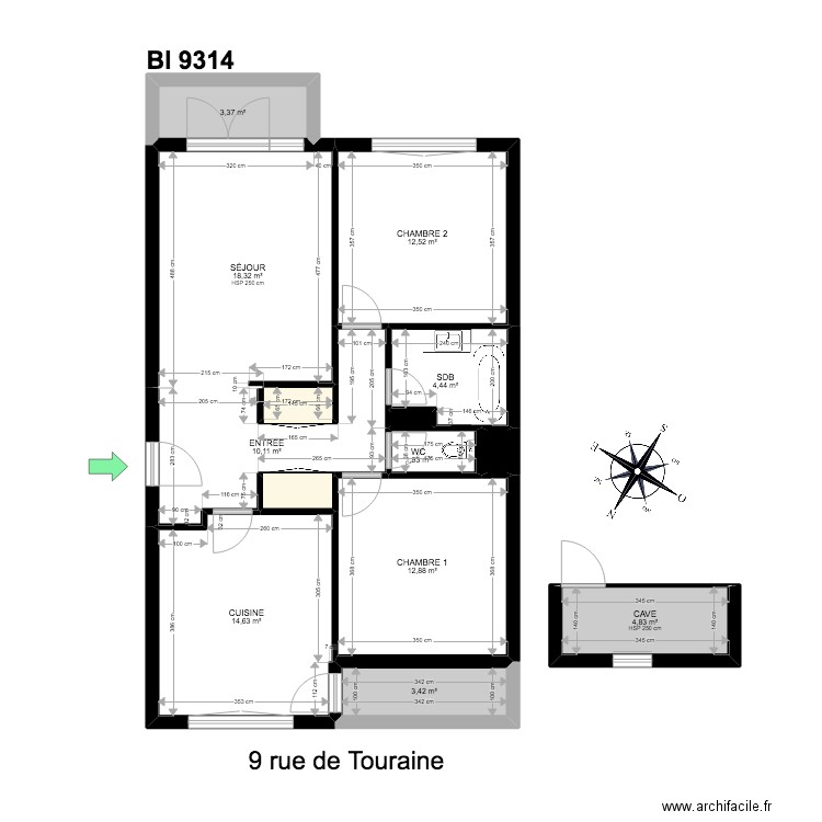 BI 9314. Plan de 13 pièces et 88 m2