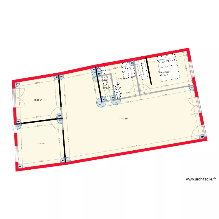 grand appart 3 ch. Plan de 