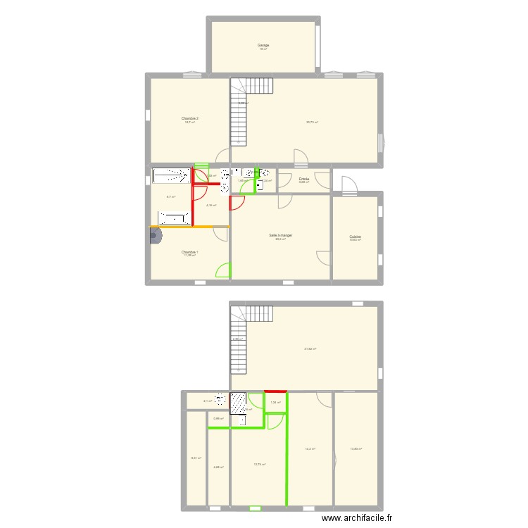 Rebecca. Plan de 25 pièces et 226 m2