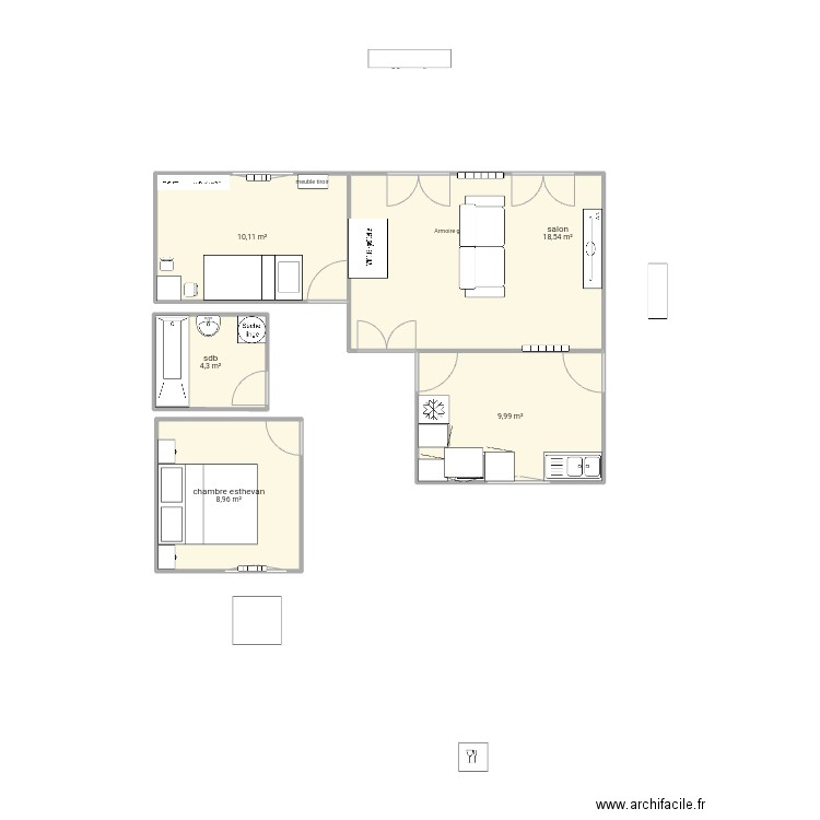 montret. Plan de 5 pièces et 52 m2