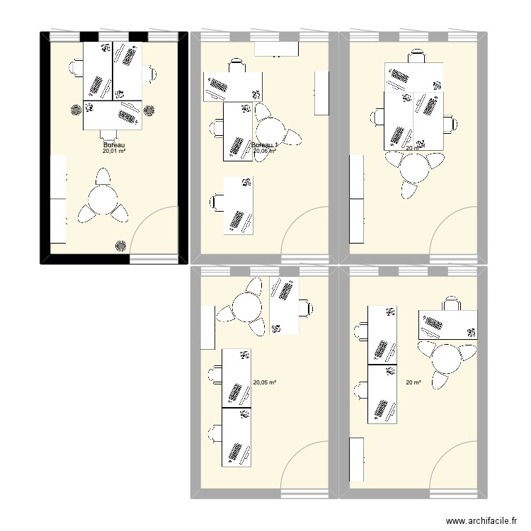 Bureau IIM. Plan de 5 pièces et 100 m2
