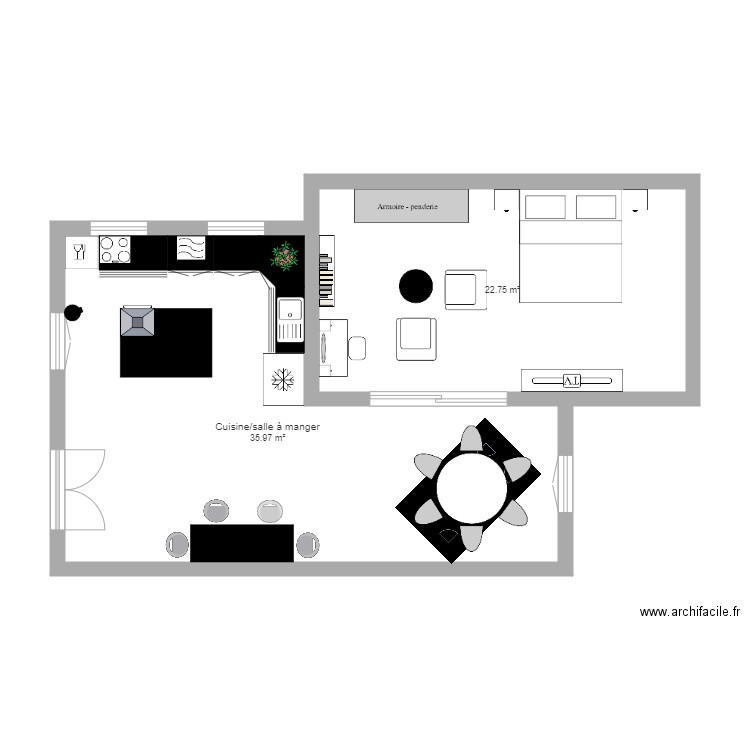 Cuisine salle à manger chambre. Plan de 0 pièce et 0 m2