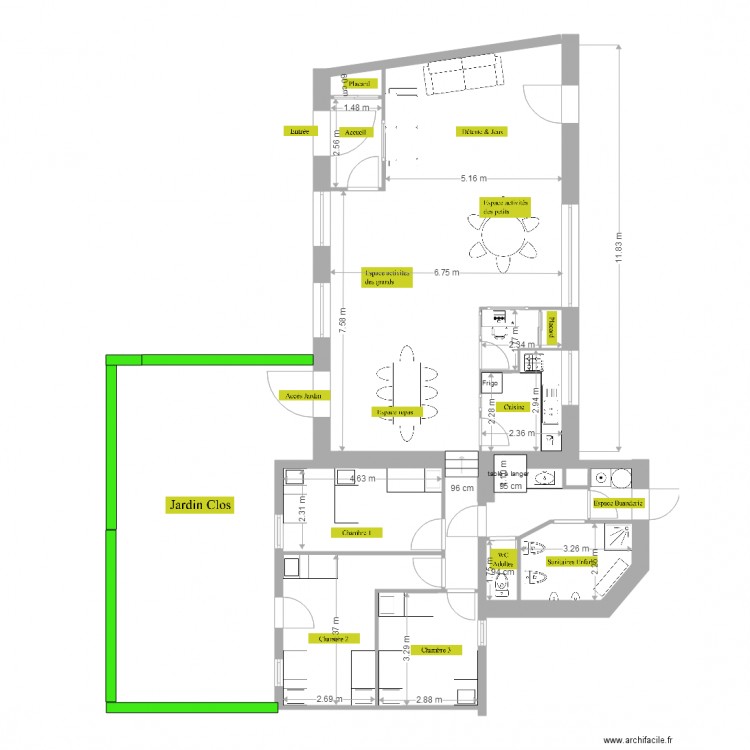 MAN projet 3 aménagé avec Cotation. Plan de 0 pièce et 0 m2