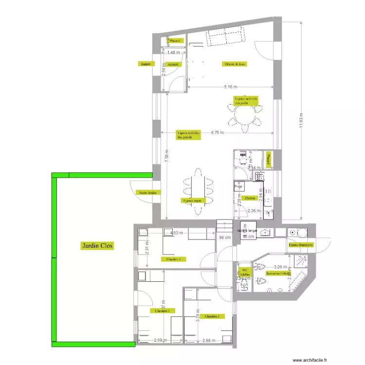 MAN projet 3 am&eacute;nag&eacute; avec Cotation. Plan de 