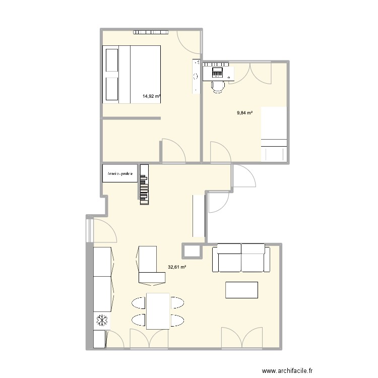 Appart. Plan de 3 pièces et 57 m2