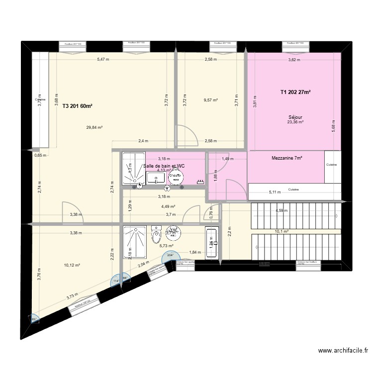 Liberté étage 2 V6 T3T1. Plan de 8 pièces et 97 m2