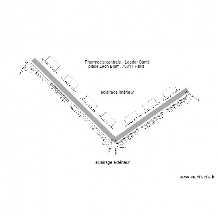 Calepinage LED Pharmacie Centrale 75011 Paris. Plan de 0 pièce et 0 m2