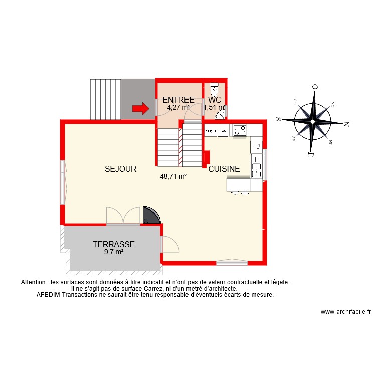 BI 8825 RDC. Plan de 7 pièces et 68 m2