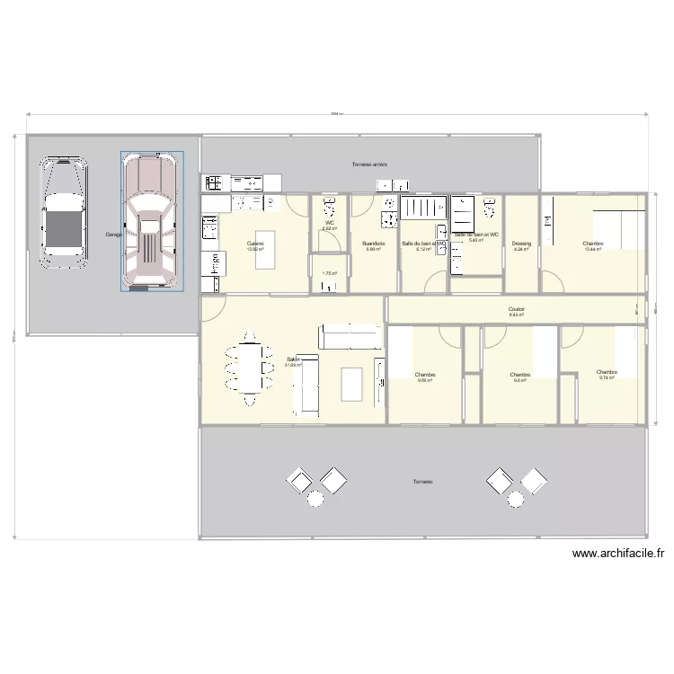F5 Cuisine ferm&eacute;e vitr&eacute;e meubl&eacute;. Plan de 