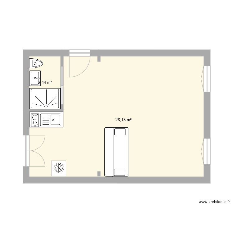 travaux finis. Plan de 2 pièces et 31 m2