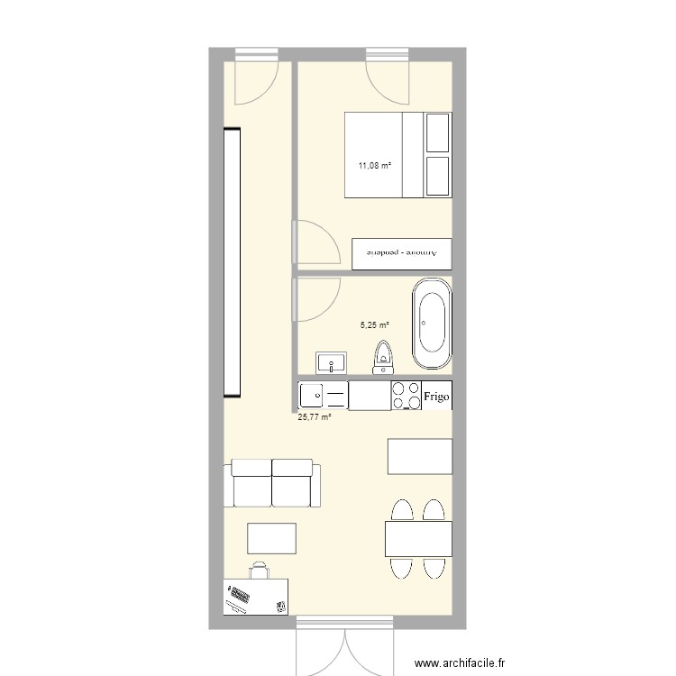 Bussy Chardonnay. Plan de 3 pièces et 42 m2