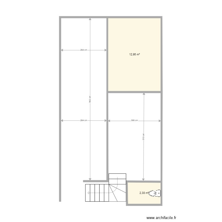 Terrasse palassou. Plan de 2 pièces et 15 m2