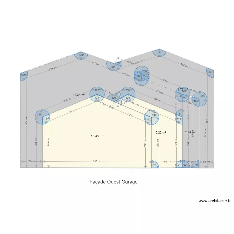 Fa&ccedil;ade ouest Garage. Plan de 