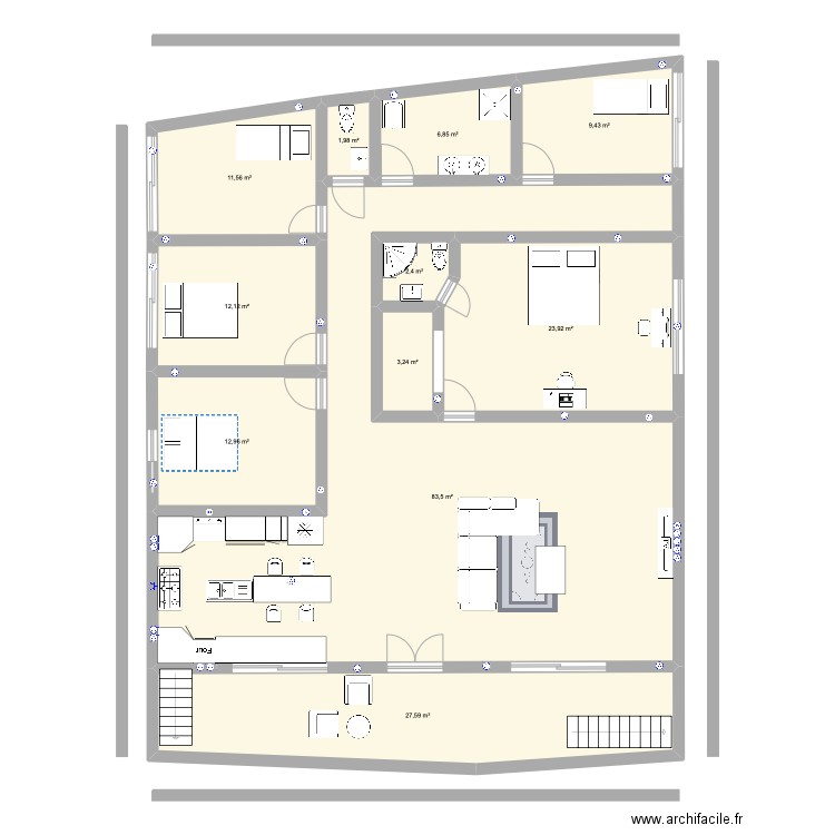 projet 1. Plan de 11 pièces et 196 m2