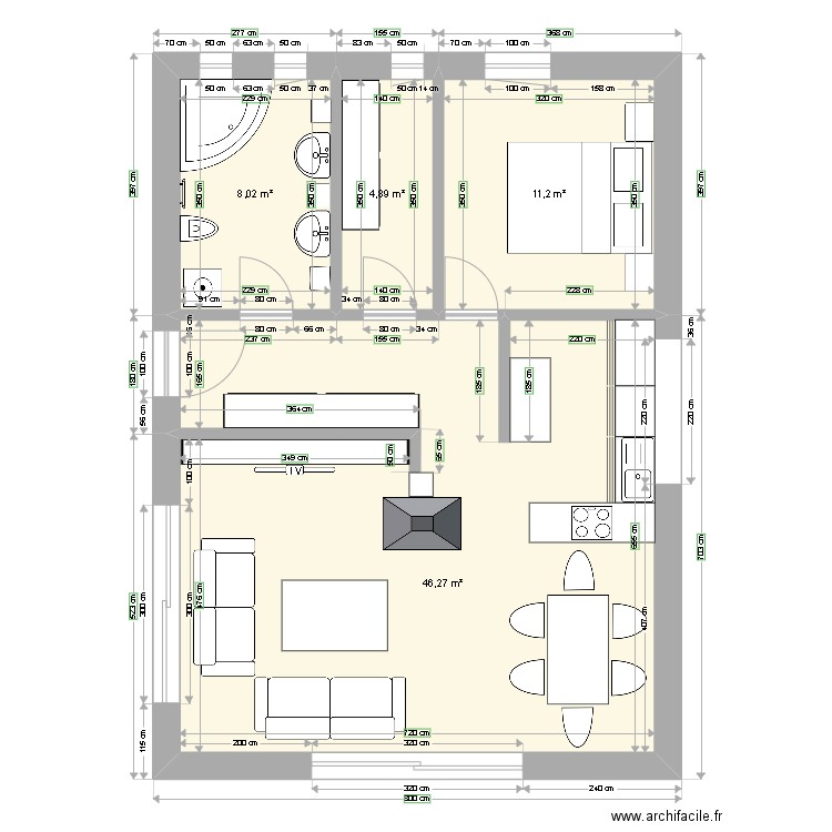 Prva. Plan de 4 pièces et 70 m2