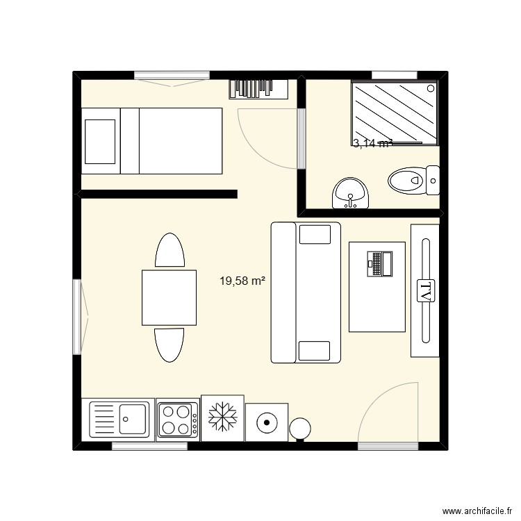 Tiny_House. Plan de 2 pièces et 23 m2