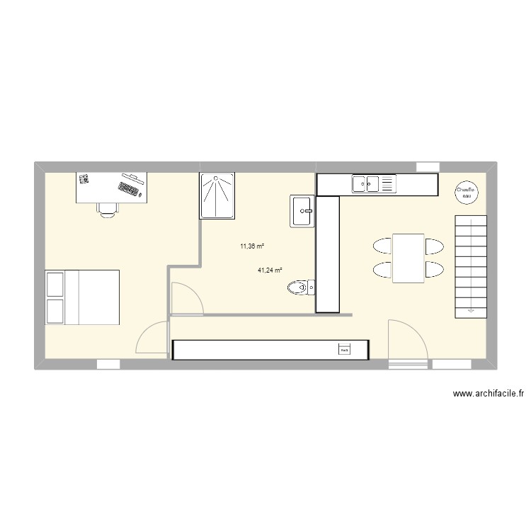 bas 2. Plan de 2 pièces et 53 m2