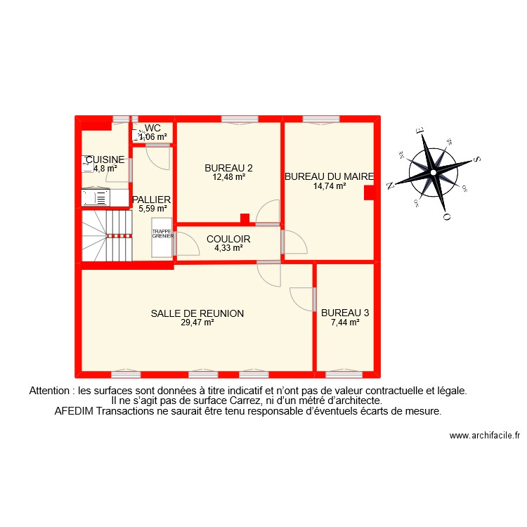 BI 9915 ETAGE. Plan de 9 pièces et 83 m2