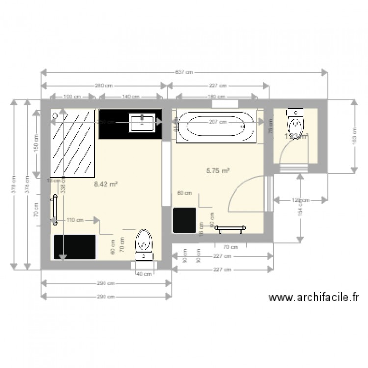 salle de bain vraie avec wc existant. Plan de 0 pièce et 0 m2