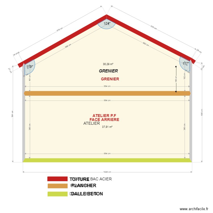 ATELIER FACE ARRIERE. Plan de 2 pièces et 68 m2