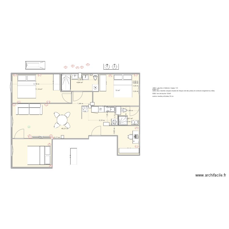 VF paris 18 V3. Plan de 5 pièces et 69 m2